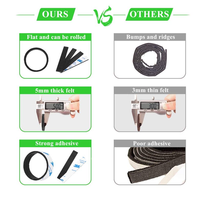 PremiFix Felt Strips 10Pieces Pack 1x 6 Inches Self Adhesive Black Furniture Felt Strips Anti Scratch Heavy Duty 5mm Thick Floor Protector for Rocking Chair for Hardwood Floor - Image 2